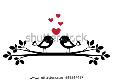 Silhouette cute birds in love. Stylish card for Valentine day. Vector illustration 商業照片 © 