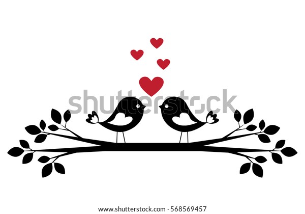 恋をした可愛い鳥のシルエット バレンタインデー用のスタイリッシュなカード ベクターイラスト のベクター画像素材 ロイヤリティフリー
