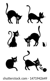 Silhouette of a cute black cartoon cat