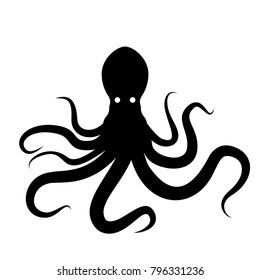 Silhouette of a cute black octopus. flat vector illustration isolated on white background