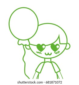 silhouette cute boy with balloon and hairstyle design
