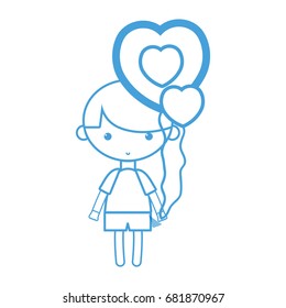 silhouette cute boy with heart balloons and hairstyle design
