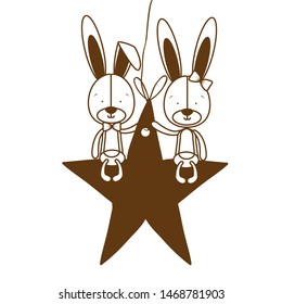 silhouette of cute bunnies sitting on the star