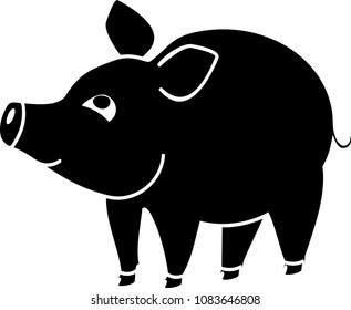 Silhouette of cute cartoon pig on white background