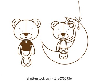 silhouette of cute couple of bears sitting on the moon
