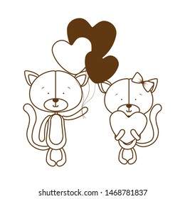 silhouette of cute couple of cats on white background