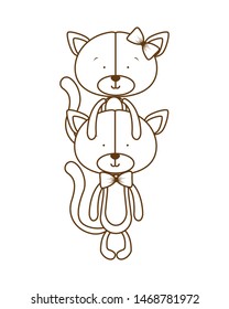 silhouette of cute couple of cats on white background