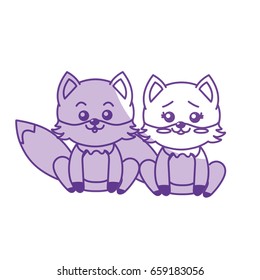 silhouette cute couple fox wild animal with beautiful expression