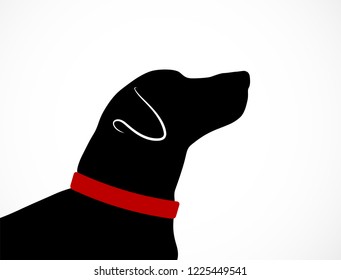 Silhouette of cute dog Jack Russell Terrier. Curious pet looking upwards. Portrait puppy's muzzle with collar. Vector illustration on white background.
