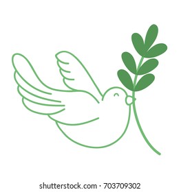 silhouette cute dove animal with branch to peace symbol
