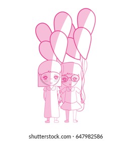 silhouette cute girls with balloons in the hand