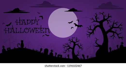 Silhouette Cute Happy Halloween celebration trick or treat template background wallpaper for card vector eps10