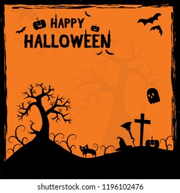 Silhouette Cute Happy Halloween celebration trick or treat template background wallpaper for card vector eps10