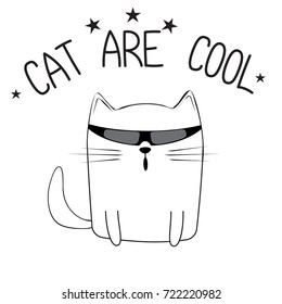 Silhouette cute kitty with glasses, T-shirt design for kids vector illustration
