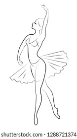 Silhouette of a cute lady, she is dancing ballet. The girl has a beautiful figure. The woman is a young slim and sexy ballet dancer. Vector illustration.