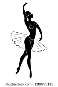 Silhouette of a cute lady, she is dancing ballet. The woman has a beautiful slim figure. Woman ballerina. Vector illustration.