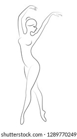 Silhouette of a cute lady, she is dancing ballet. The girl has a beautiful figure. Woman ballerina. Vector illustration.