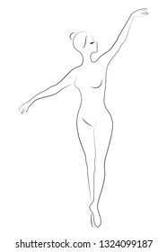 A silhouette of a cute lady, she is a dancing ballet. The woman has a beautiful slim figure. Woman ballerina. Vector illustration.