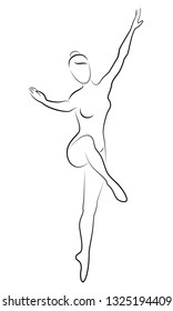 A silhouette of a cute lady, she is a dancing ballet. The woman has a beautiful slim figure. Woman ballerina. Vector illustration.