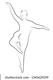 Silhouette of a cute lady, she is dancing ballet. A woman is overweight. The girl is full. Woman ballerina, gymnast. Back view. Vector illustration.