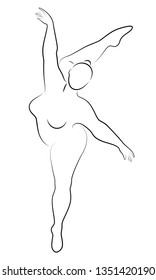 Silhouette of a cute lady, she is dancing ballet. The woman has an overweight  body. Girl is plump. Woman ballerina, gymnast. Vector illustration.
