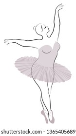 Silhouette of a cute lady, she is dancing ballet. The woman has an overweight  body. Girl is plump. Woman ballerina, gymnast. Vector illustration.