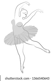 Silhouette of a cute lady, she is dancing ballet. The woman has an overweight  body. Girl is plump. Woman ballerina, gymnast. Vector illustration.