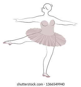 Silhouette of a cute lady, she is dancing ballet. The woman has an overweight  body. Girl is plump. Woman ballerina, gymnast. Vector illustration.