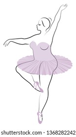 Silhouette of a cute lady, she is dancing ballet. The woman has an overweight  body. Girl is plump. Woman ballerina, gymnast. Vector illustration.