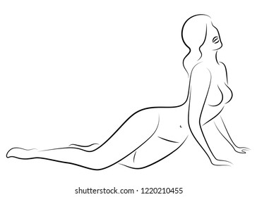Silhouette of a cute lady, she is lying. The girl has a beautiful nude figure. Woman - young sexy and slim model. Vector illustration.