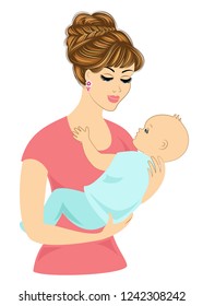 Silhouette of a cute lady. Young and beautiful woman with a child. Happy motherhood. The girl loves her child. Vector illustration.