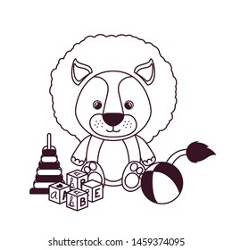 silhouette of cute lion for baby card on white background