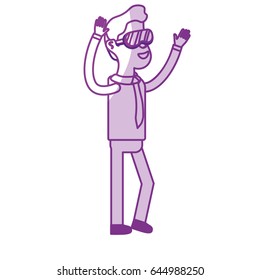 silhouette cute man with hands up and glasses