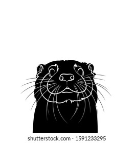 Silhouette of a cute otter (head). Graphic drawing. Vector illustration.