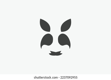 Silhouette Cute Panda Face Mascot. Stencil Zoo Indentity Logo Vector