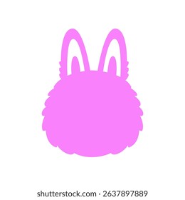 Silhouette of a cute pink fluffy bunny head with big ears in cartoon style. Vector illustration of an imaginary forest creature for children's art, vinyl toy design, or digital decor.