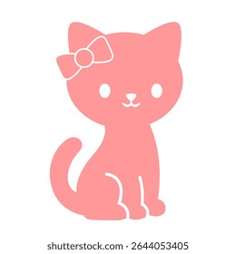 Silhouette of cute pink kitten with bow – perfect for baby clothes, animal logos, and nursery wall art.