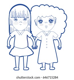 silhouette cute pretty girls with hairstyle and casual wear