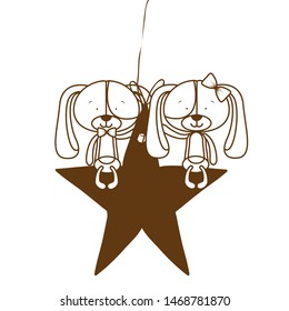 silhouette of cute puppies sitting on the star