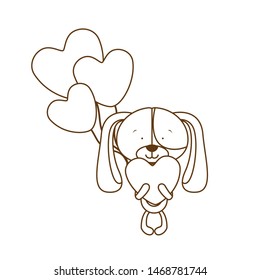 silhouette of cute puppy with helium balloons