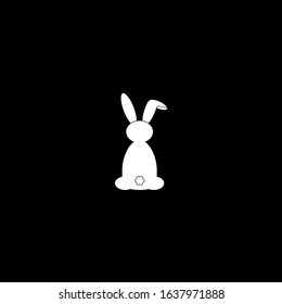 Silhouette of a cute rabbit. Easter holiday. Rabbit from the back. Isolated vector illustration. Christmas. Close-up. Isolated background. Black and white color.