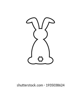 Silhouette of a cute rabbit. Easter holiday. Rabbit from the back. outline Isolated vector illustration. Christmas. Close-up. Isolated background. Black and white color.