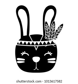 silhouette cute rabbit head animal with feathers