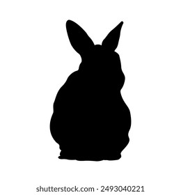 Silueta de una linda forma de conejo sobre un fondo blanco. Imagen recortada