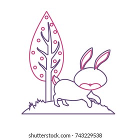 silhouette cute rabbit wild animal next to tree