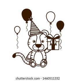silhouette of cute tiger with gift box