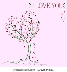 silhouette of a cute tree in the shape of a heart. Template for greeting card by February 14, Valentine's Day. 