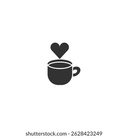 Silhouette cute vector icon of a green cup filled with hot chocolate, topped with a heart-shaped steam element.