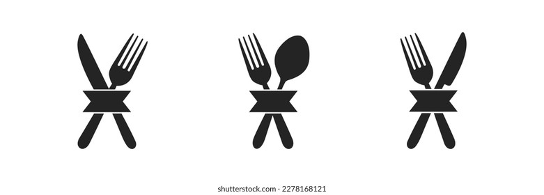 Silhouette de cubiertos. tenedor, cuchillo, cuchara. Menú de logotipo. Ilustración vectorial.