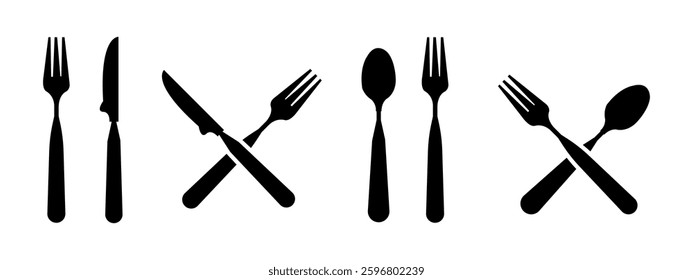 Silhouette Cutlery Icons Forks, Knives, Spoons, Restaurant Menu